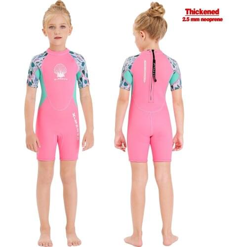 Girls Diving Suit Neoprenes 2.5mm Wetsuit Children For Keep Warm Short Sleeves One-Piece Kids Wetsuits UV Protection Swimwear
