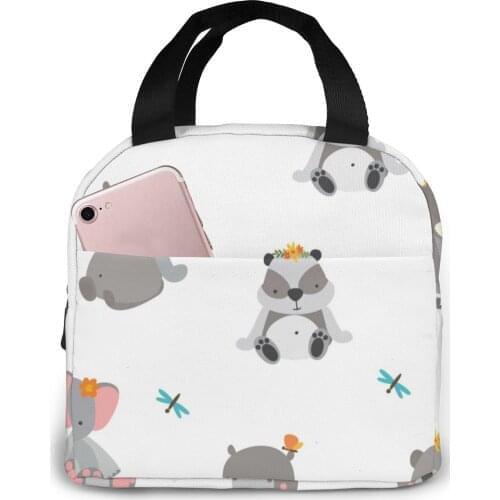 Insulated Lunch Bag Thermal Cute Gray Animals Tote Bags Cooler Picnic Food Lunch Box Bag