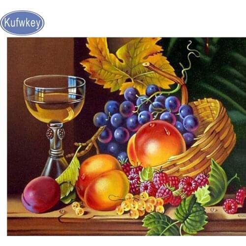 Kufwkey Kitchen decor fruit Beer 5D DIY Diamond Embroidery full display round/Square Drill Full Diamond Painting mosaic puzzles