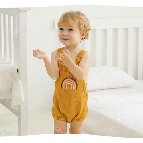 New Baby Onesies Boys Sleeveless Cartoon Rainbow Knitted Clothes Autumn Clothes Girls Clothes a 0-24M Childrens Clothes