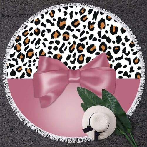 Bowknot Leopard Round Tassels Beach Towel Colorful Cartoon Summer Blanket Yoga Matt Swim Cover Cloth Round Beach Towel Decor