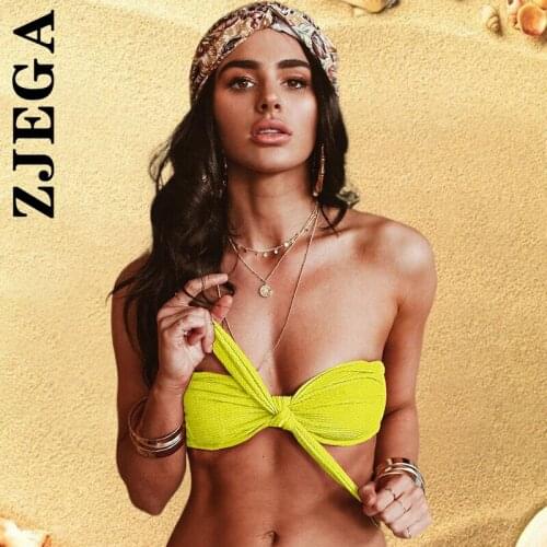 Brazilian Swimsuit Bandeau Bikini Set Vintage Swimwear Women Bowknot Swimming Suit Bandage Bathing Thong Padded Suit Beachwear