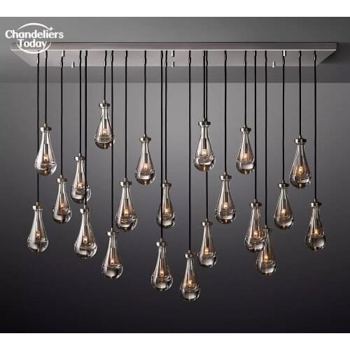 Rain Drops Linear Chandelier 54" Modern Glass Raindrop Pendant Light Nickel Chandeliers Hanging Light For Living Room Restaurant