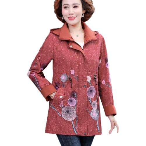 Mother Trench Coat 2021 Spring Autumn New Fashion Windbreaker Women Middle-aged Elderly Plus Size Overwea Casual Hooded Tops 5XL