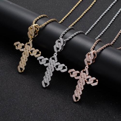 Fashion Iced Out Curb Cuban Chain Rhombus Cross Pendant Necklace For Mens Women Micro Pave CZ Charm Chain Hip Hop Jewelry Gifts