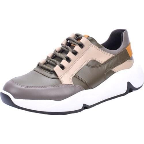 2021 Mens Golf Shoes Genuine Leather Platform Casual Shoes Men Color Matching Lace-Up Golf Training Sneakers Size 39-44
