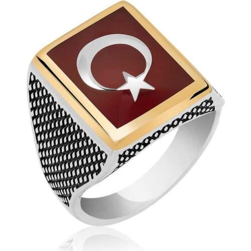 Men 925 Sterling Silver Moon Star Ring Gift English Flag Templar The Organization Teşkilat Series Ring Turkey 2021 Jewelry Luxury Set Turquoise Vintage Finger