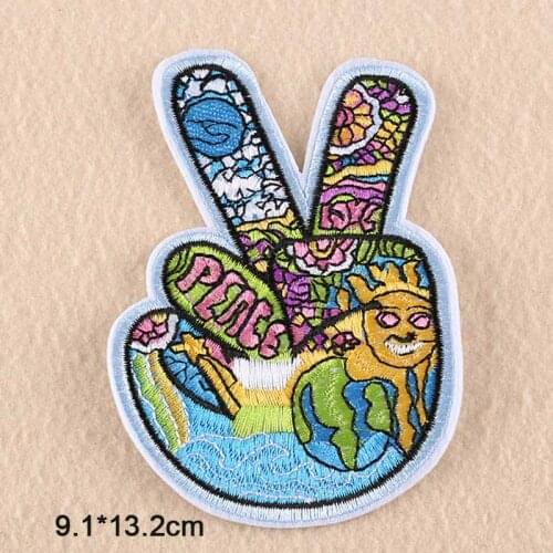 Peace Hand Fingers Ironing Patch for Jeans Backpacks Iron on Novelty Embroidered Clothes Patch For Clothing Man Girl Punk Patch