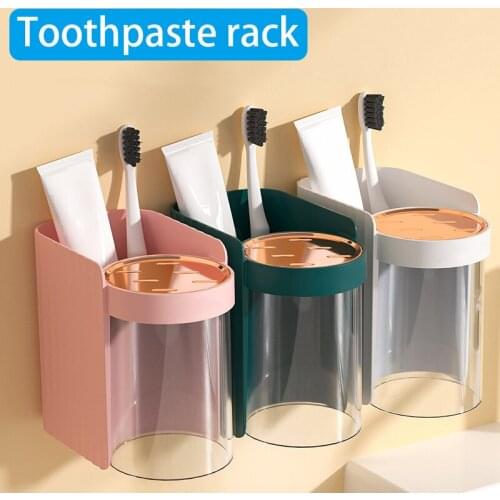 Toothbrush Holder with Cup Adhesive Wall-mounted Toothpaste Storage Stand with Magnetic Cup for Bathroom