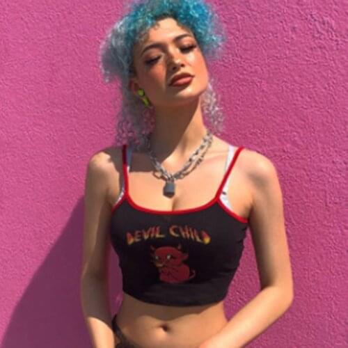 New Fashion Women Halloween Devil Print Vest Top Casual Summer Stylish Ladies Clubwear Camisole Sexy And Cute Tank Sun-Tops