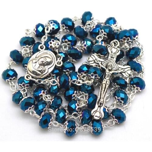 New Purple Crystal Bead Catholic Rosary Necklace JERUSALEM Cross Holy Land Center