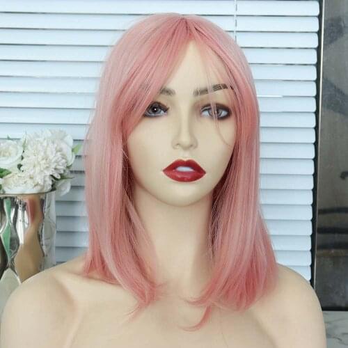 Straight Bob Wig Full Machine Wigs for Women Synthetic Wig Pink Colored Glueless Cosplay Party Daily Heat Resistant Hair