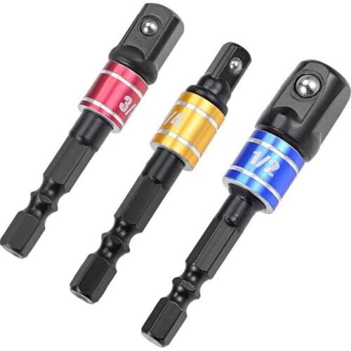 Shank Drill Socket Adapter for Impact Driver with Hex Shank to Square Socket Drill Bits Bar Extension Set 1/4"3/8"1/2 Bit Set