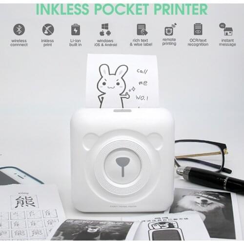 SAMTIAN Mini Portable Thermal Printer Pocket Printer Paper Photo Bluetooth-compatible Printers Gift 7 Rolls 58 mm Printer Paper