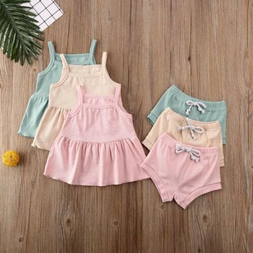 Pudcoco 2PCS 0-24M Infant Baby Girl Boy Clothes Solid Sleeveless Tops Mini Dress+Shorts Pants Cotton Summer Kids Outfit Set