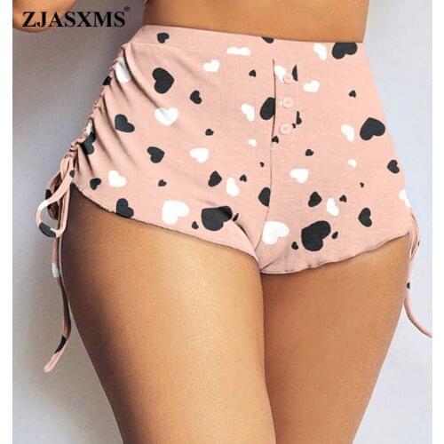Women Fitness Cute Heart Print Yoga Shorts Casual Sports Drawstring Slim Shorts 2021 Spring Summer Button Ruffles Workout Shorts