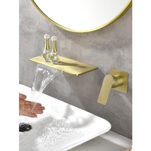 Concealed gold embedded wall basin faucet washbasin basin full copper cold and hot waterfall faucet