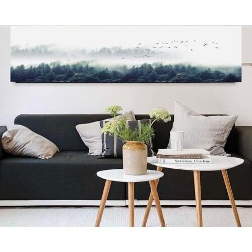 Nordic Style Modern Minimalist Bird Forest Fog Canvas Decoration Print Painting Living Room Wall Art Decoration
