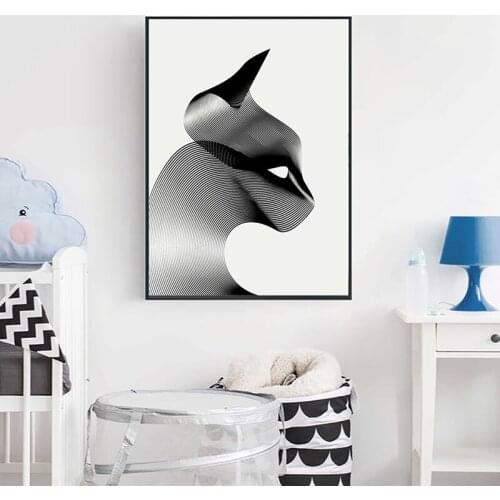 Modern Minimalism Prints Animal Black White Line Cat HD Poster Lines Canva Painting Pictures Art Wall for Living Room Decorative
