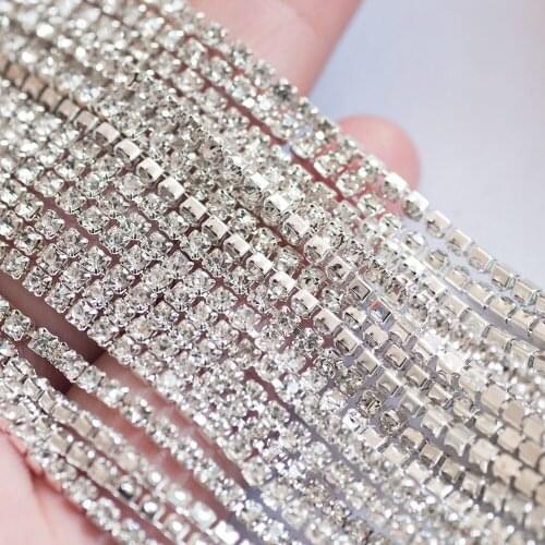 SS6,8,10,12,16,18,20 10m All Size Rhinestone Cup chain Crystal Plated Silver Base Crystal Garment Accessories
