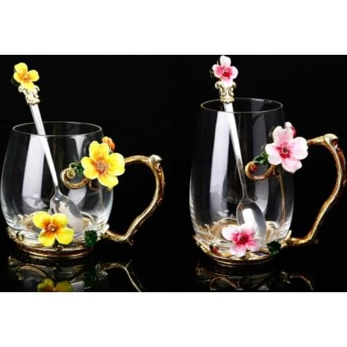 Glass Mug Coffee Cup Enamel coloured Tea cups and mugs Home high grade Crystal Glass Cup Drinkware Mom Gift
