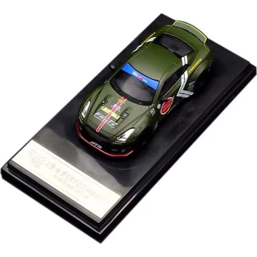 LB Performance Nissan GTR R35 Skyline GT Car Liberty Walk Japan Zero Green Diecast Toy 1:64 Model car Vehicle with Case