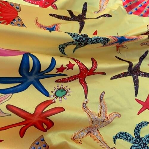 New Baroque Yellow Starfish Digital Printing Satin Fabric Cloth 100% Polyester Fashion Sewing High-end Textile Fabric by Yard