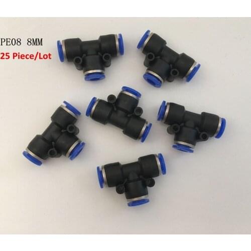 Piping T-type Push In Equal Tee Pneumatic Air Quick Connector 8mm Pack of 25