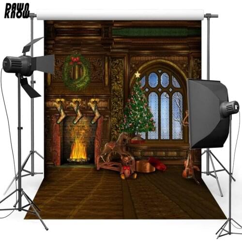 DAWNKNOW Christmas Tree Window Vinyl Photography Background For Baby Floor Photo Shoot Backdrop For Christmas Photo Studio L814