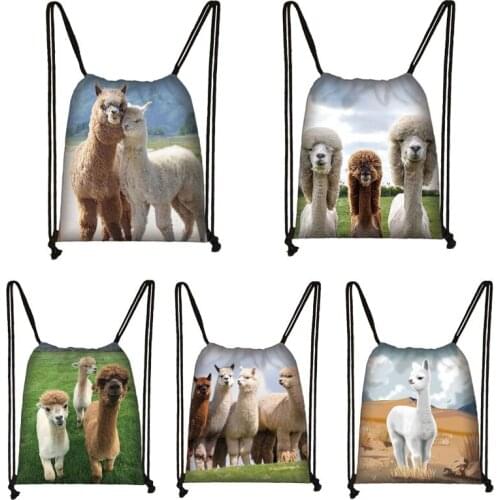 Funny Alpaca Animal Print Drawstring Bag Ladies Storage Women Fashion Shopping Bags teenagers Bookbag Gift