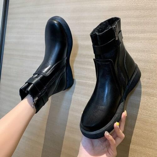 2021 new Womens Boots Zlah Round Head Belt Buckle Shoes Womens Fashion Motorcycle Thick-soled Womens Short Boots