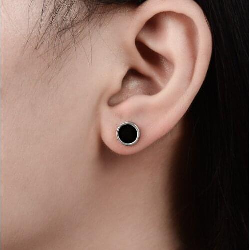 MISANANRYNE titanium steel oil unilateral round dumbbell Style stud earrings for women men lover couples Jewelry Gifts 6mm-12mm