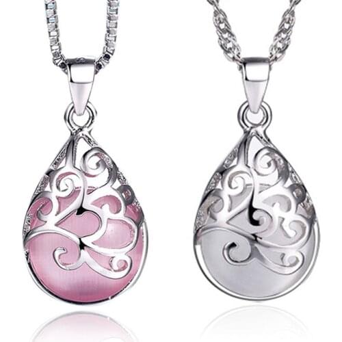 925 Sterling Silver Natural Moonstone Cat Eye Opal Pendant Necklace Clavicle Chain Necklace Jewelry For Women S-N83