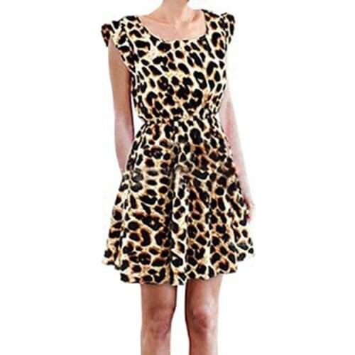 Sexy Summer 2021 Short Sleeve Dress Fashion Womens Dress Leopard Print Tunics Sexy Round Neck Clothing