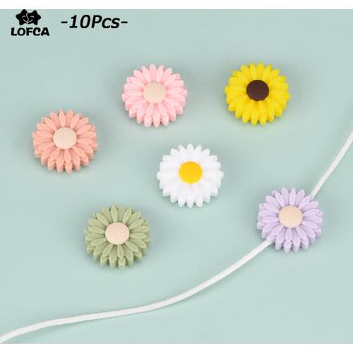 LOFCA 10pcs Sunflower Silicone Beads BPA Free Soft Chewable Organic Daisy Flower Beads For Necklace Baby Teething Toys DIY Chain