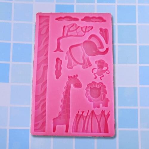 11 cartoon animal trees white cloud sugar silica gel mold diy elephant lion giraffe cake printing