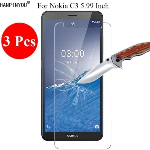 3 Pcs/Lot New 9H 2.5D Tempered Glass Screen Protector For Nokia C3 5.99" Protective Film + Clean Tools
