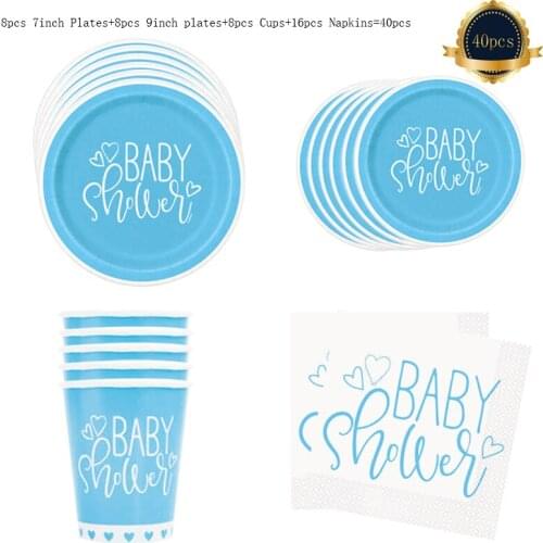40pcs/Set Baby Shower Birthday Party Disposable Tableware Set Plates Napkins Tableware Decor for Baby Birthday Party Supplies
