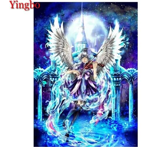 Diamond Painting Square/Round 5d Cartoon fairy playing violin castle scenery Diamond Embroidery Cross Stitch Mosaic Kids Gift