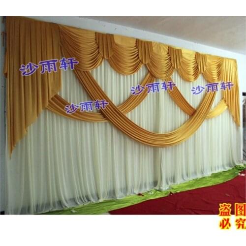 Free shipping Gold wedding stage backdrops decoration romantic wedding curtain with swags