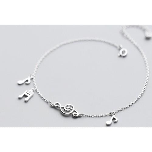 Music Note Anklet Real 925 Sterling Silver Music Note Treble Clef Ankle Bracelets Foot Chains for Women Girls Fine Jewelry
