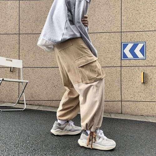 Khaki Black Cargo Pants Mens Fashion Pocket Casual Pants Men Streetwear Loose Hip-hop Straight Pants Men Overalls Trousers