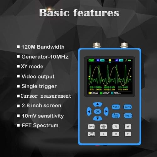Digital Oscilloscope 120M Bandwidth Dual Channel Oscilloscope 10mV Minimum Vertical Sensitivity FFT Spectrum Logic Analyzer