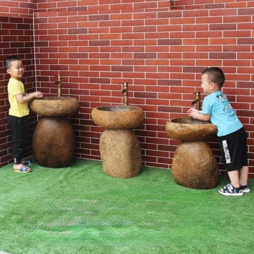 Childrens Kindergarten Stone Pedestal Basin Integrated Pedestal Basin Retro Vintage Art Sink Floor Washbasin