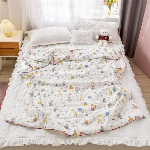 Children Muslin Cotton Quilt Air-conditioning Comforter Soft Kids Blanket Quilt With Fiber Filling Boy Girl Blanket Quilting