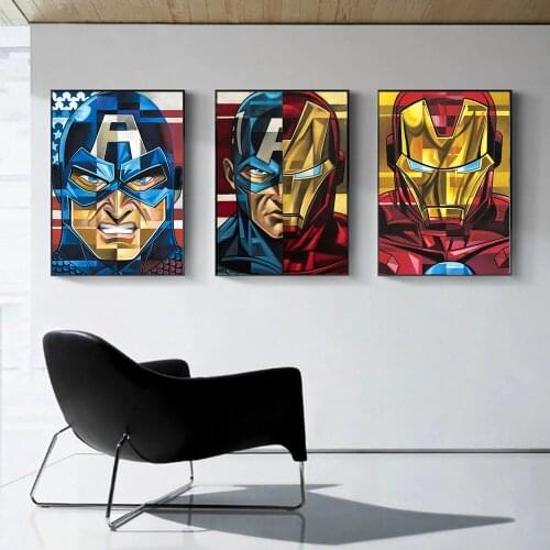 Canvas Painting Captain America and Iron Man Portrait Marvel Avengers Civil War Posters and Prints Wall Pictures for Home Decor