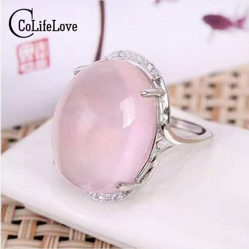 Vintage silver rose quartz ring 15mm*20mm big size gemstone ring solid 925 sterling ring fashion silver rose quartz ring