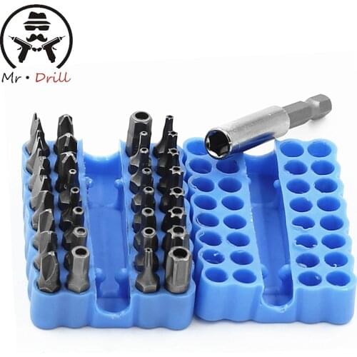33pcs/Set Bits Set Sturdy Chrome Vanadium Steel Screwdriver Bit Head Set Torx Hex Tri-Wing Spanner Cross-Head Bits With Case