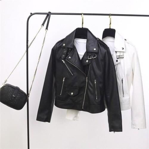 New Autumn Women Pu Leather Jacket Woman Zipper Short Coat Female Black White Punk Bomber Faux Leather Outwear