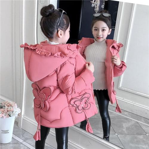 6-12Y NEW Girls Long Jacket&Outwear Children Cotton-padded Jacket Girls Winter down Clothes Warm Coat Fur Hooed Snowsuit Kids